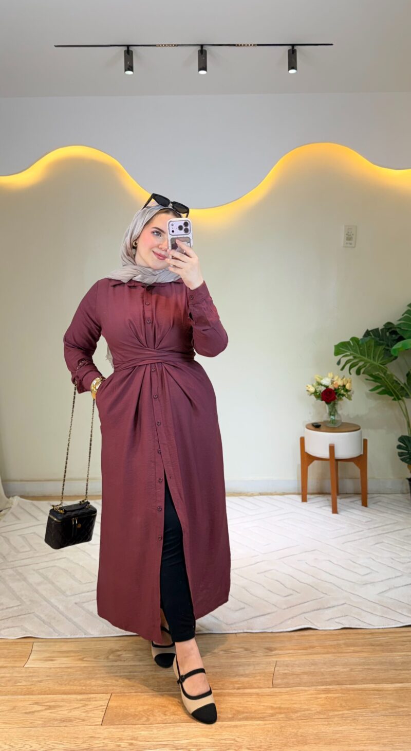 Burgandy Long Shirt Dress